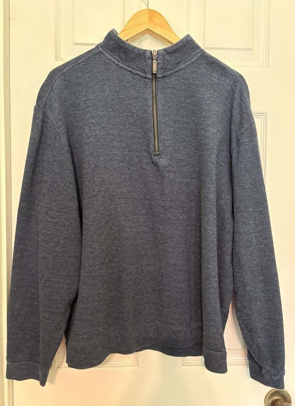 GUC Roundtree & Yorke Mens XL denim Blue Textured Quarter Zip Pullover Sweater